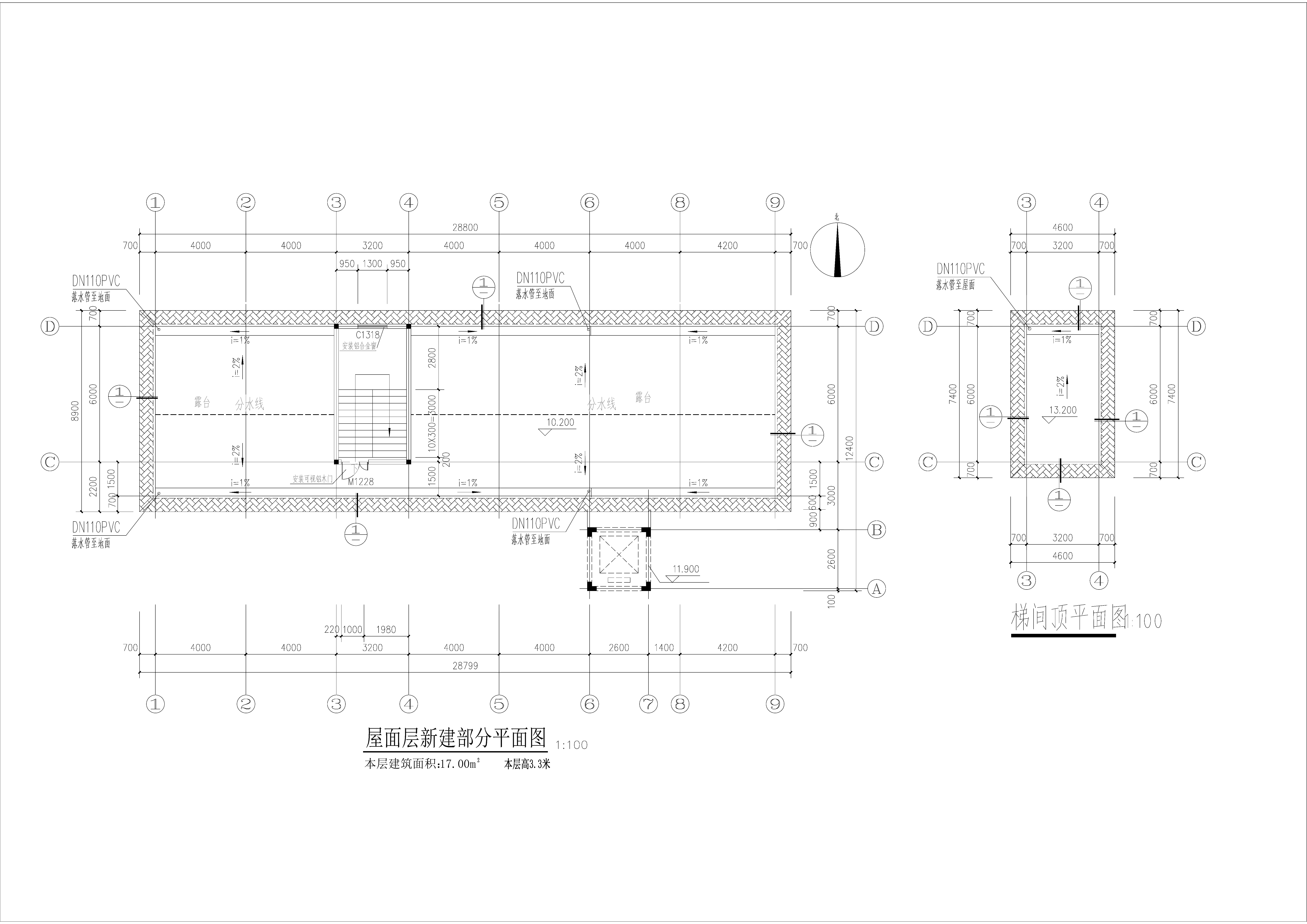 修缮后教学楼三层平面图屋面层平面图.jpg